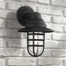Image1 of John Timberland Marlowe 13" High Black Hooded Cage Outdoor Wall Light