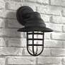 1_John Timberland Marlowe 13" High Black Hooded Cage Outdoor Wall Light