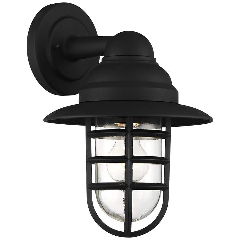 Image 6 John Timberland Marlowe 13" High Black Hooded Cage Outdoor Wall Light more views