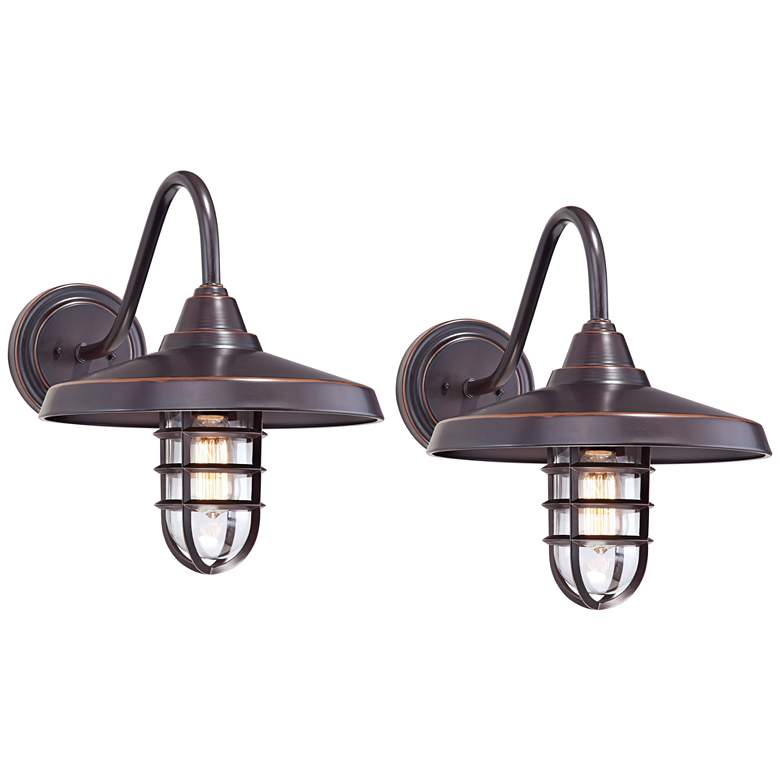Image 1 John Timberland Marlowe 16 3/4" Bronze Outdoor Wall Lights Set of 2