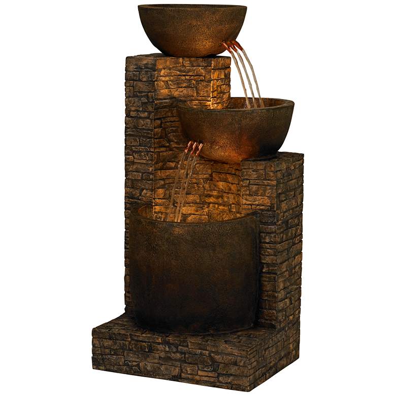 Image 5 John Timberland Mason 35" High Faux Stone LED Floor Fountain more views