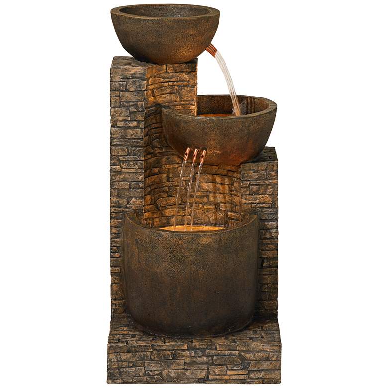Image 6 John Timberland Mason 35" High Faux Stone LED Floor Fountain more views
