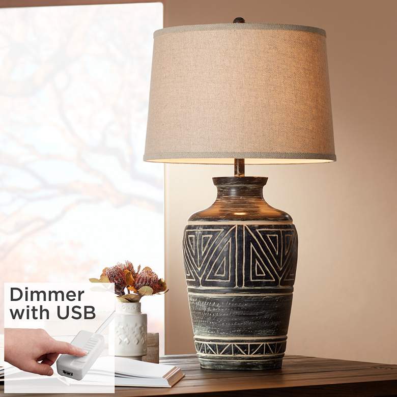 Image 1 John Timberland Miguel 32" Southwest Rustic Table Lamp with USB Dimmer