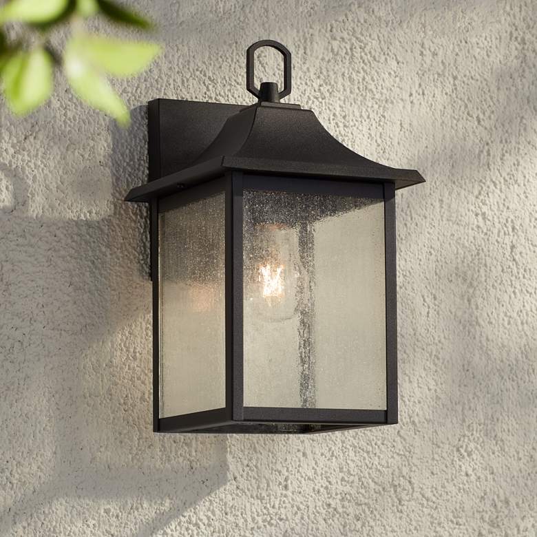 Image 1 John Timberland Millicent 13" Sand Black Outdoor Wall Lantern Light