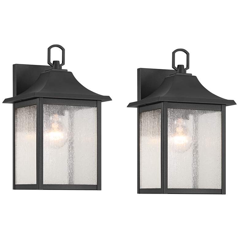 Image 2 John Timberland Millicent 13" Sand Black Outdoor Wall Lantern Set of 2