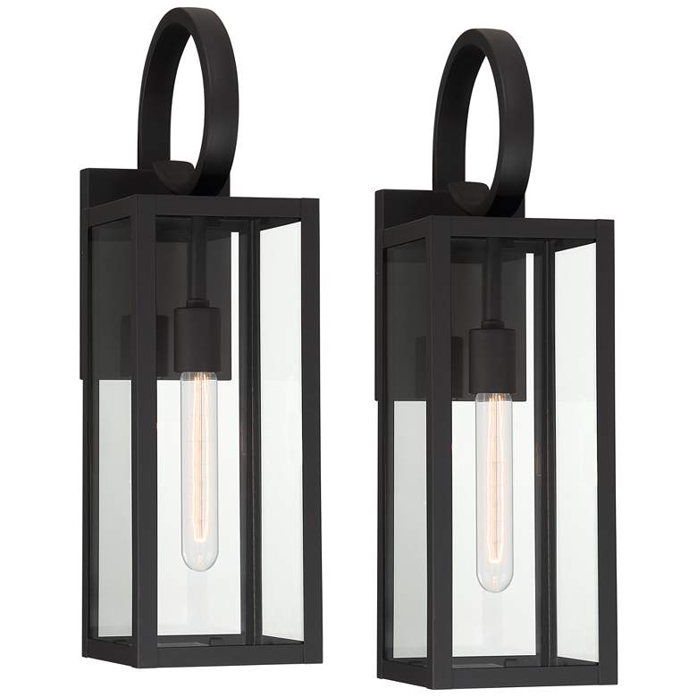 Image 2 John Timberland Mira 21" Black Clear Glass Outdoor Wall Light Set of 2