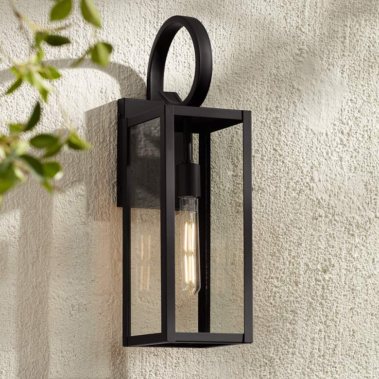 Image 1 John Timberland Mira 21 inch High Black Finish Outdoor Lantern Wall Light