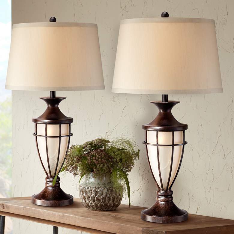 Image 1 John Timberland Mission Cage 33 inch Night Light Urn Table Lamps Set of 2