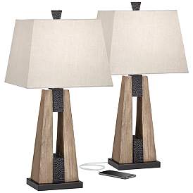 Image3 of John Timberland Mitchell 27" Rustic Column USB Table Lamps Set of 2