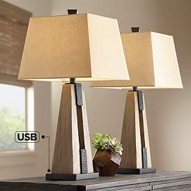 Image2 of John Timberland Mitchell 27" Rustic Column USB Table Lamps Set of 2