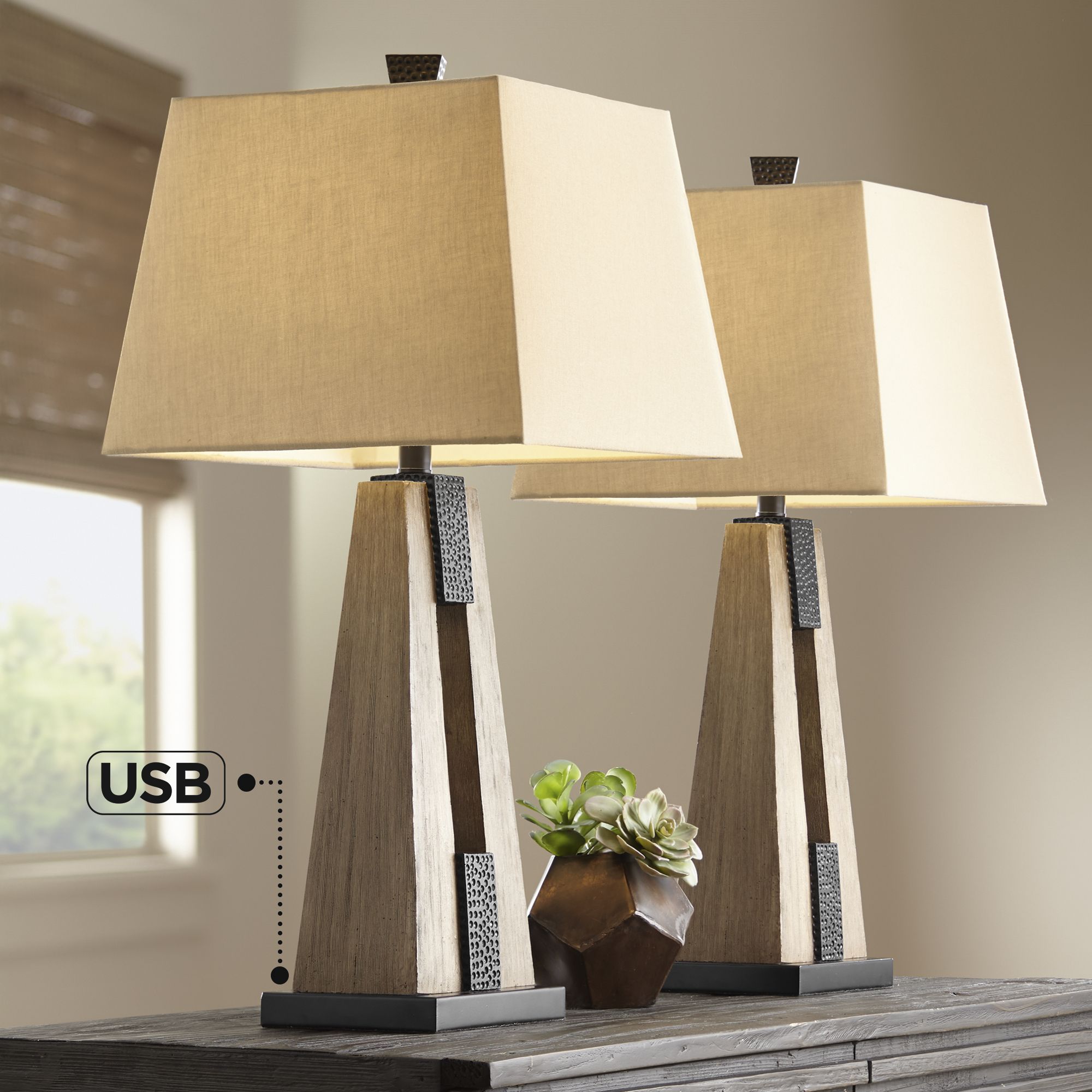 Watch A Video About the Mitchell Tapering Column USB Table Lamps Set of 2