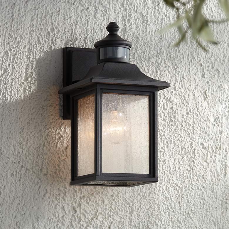 Image 1 John Timberland Moray Bay Black 11.5 inch Motion Sensor Outdoor Wall Light