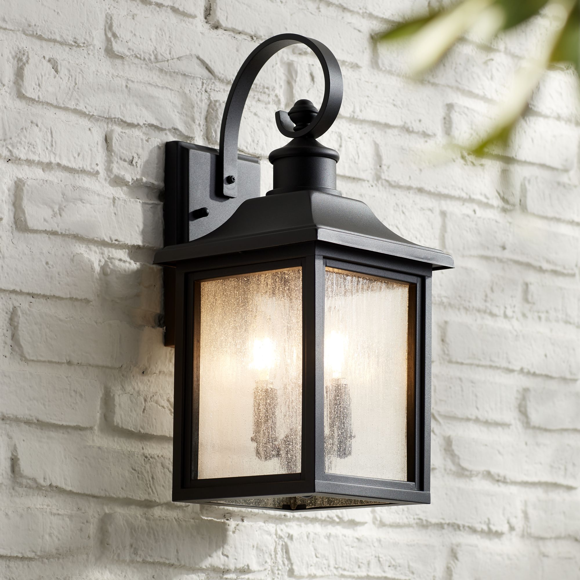 John Timberland Stan Industrial Outdoor Wall Light Fixtures Set of 2 Gray Faux Wood Black Metal Motion Sensor Dusk to Dawn 15 1/2