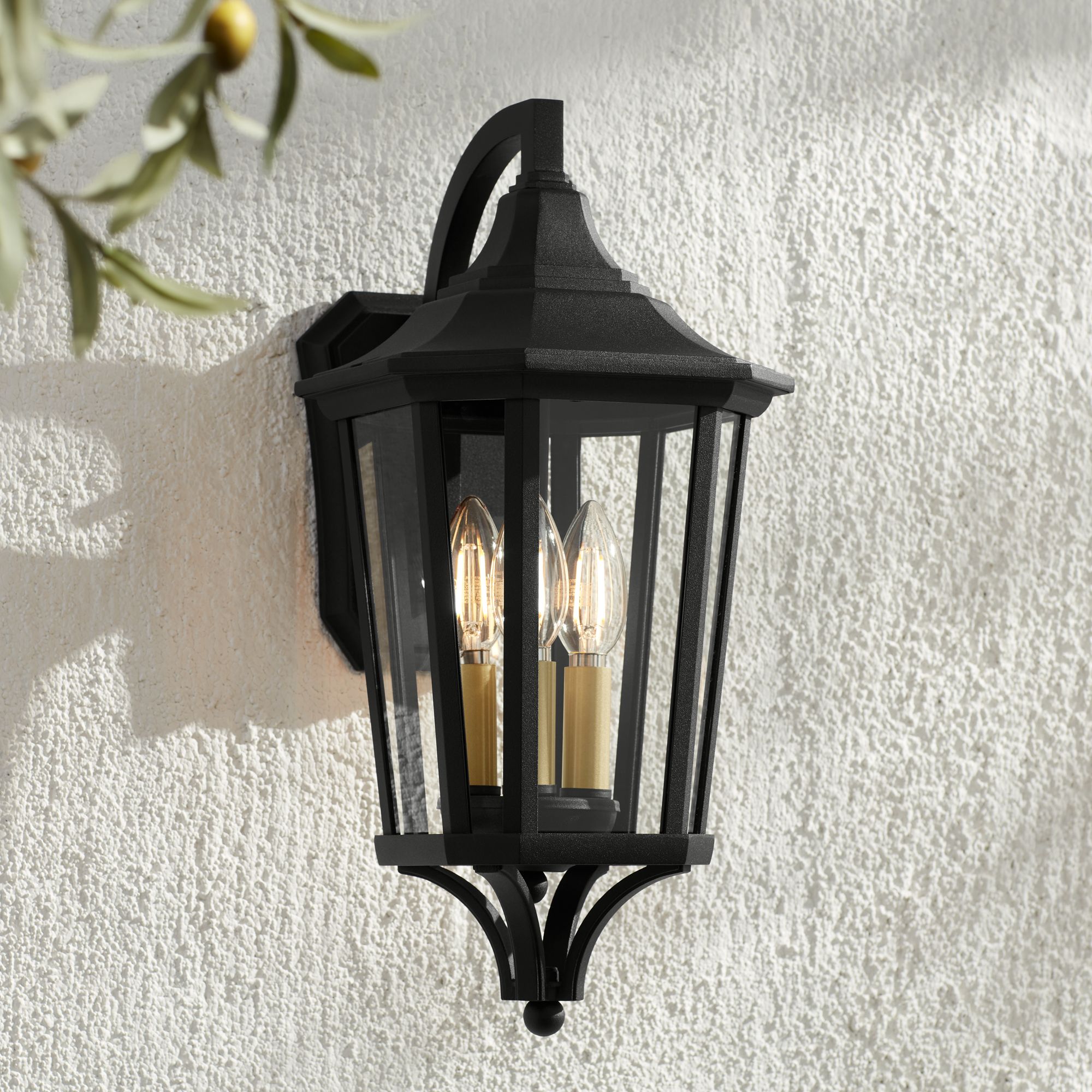 Image John Timberland Morton 17 1/4" Black Gold Outdoor Lantern Wall Light