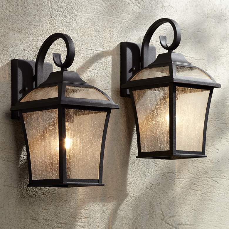 Image 1 John Timberland Mosconi 15" Black Carriage Outdoor Lights Set of 2