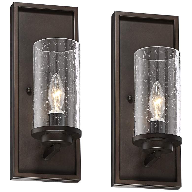 Image 3 John Timberland Nobel 14" Glass and Bronze Wall Sconces Set of 2