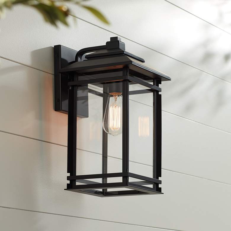 Image 1 John Timberland North House 16" Matte Black and Glass Outdoor Light
