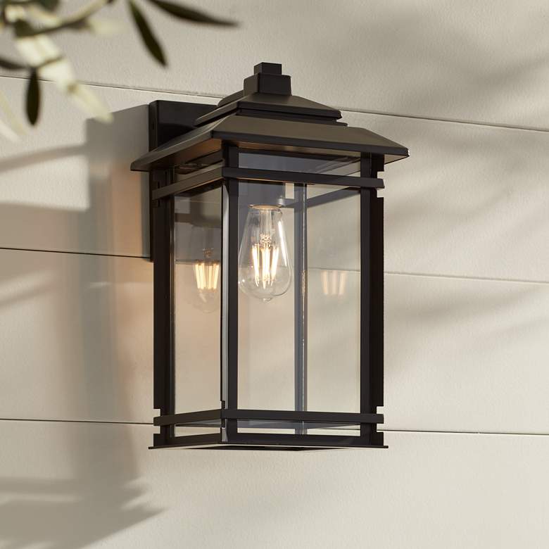 Image 7 John Timberland North House 16" Matte Black and Glass Outdoor Light more views