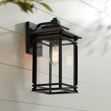 John Timberland North House 16" Matte Black and Glass Outdoor Light