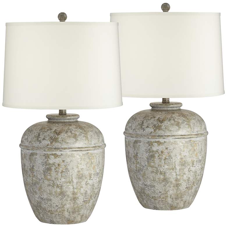 Image 2 John Timberland Otero 27 inch Mottled Faux Stone Rustic Lamps Set of 2