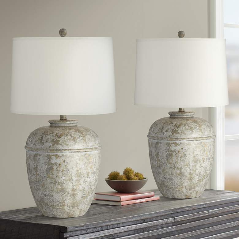 Image 1 John Timberland Otero 27 inch Mottled Faux Stone Rustic Lamps Set of 2
