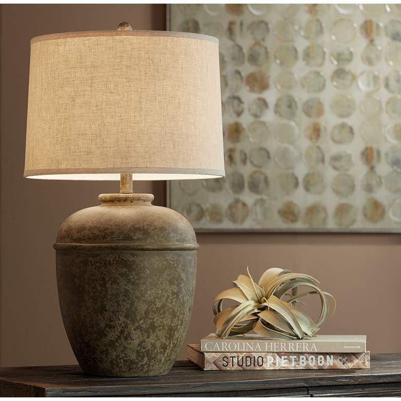 Image 3 John Timberland Otero 27" Mottled Stone Finish Rustic Jug Table Lamp more views