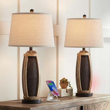 John Timberland Parker 28 1/2" Hammered Bronze USB Lamps Set of 2