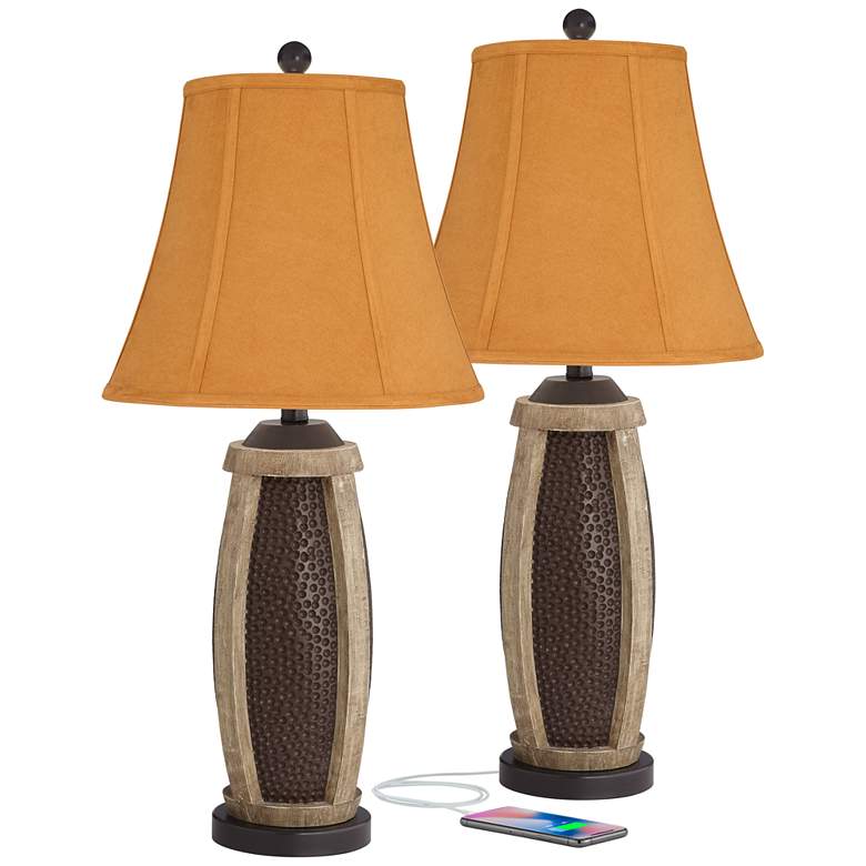 Image 1 John Timberland Parker 28 1/2 inch Bronze and Rust USB Lamps Set of 2