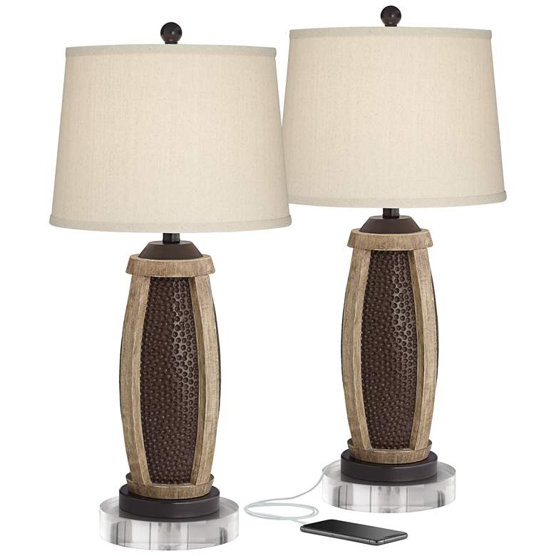 Image 1 John Timberland Parker 28 1/2" Bronze USB Lamps with Acrylic Risers
