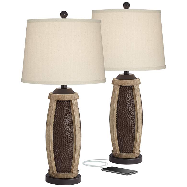 Image 3 John Timberland Parker 28 1/2" Hammered Bronze USB Lamps Set of 2