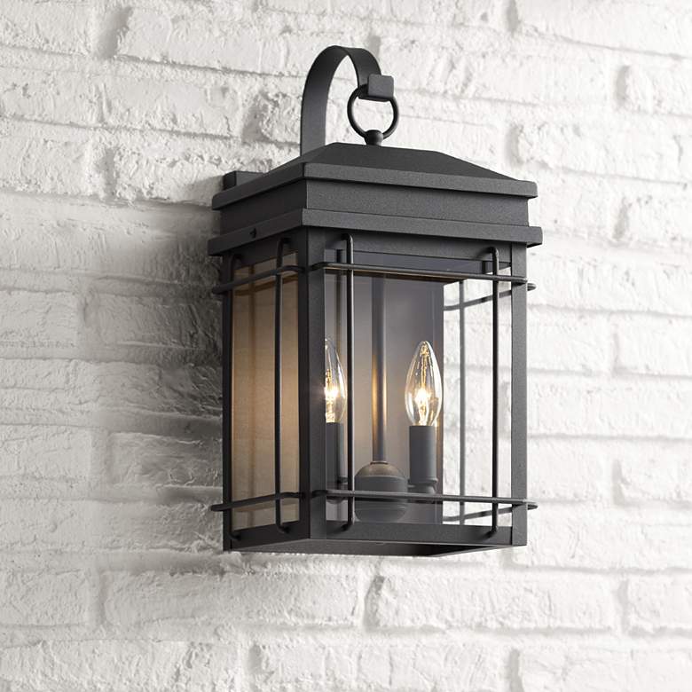 Image 1 John Timberland Rotherfield 17 inch High Textured Black Outdoor Wall Light
