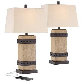 Image2 of John Timberland Silas 28 1/4" Faux Wood Rustic USB Lamps Set of 2