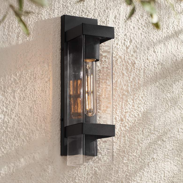 Image 1 John Timberland Solum 17" High Textured Black Outdoor Wall Light