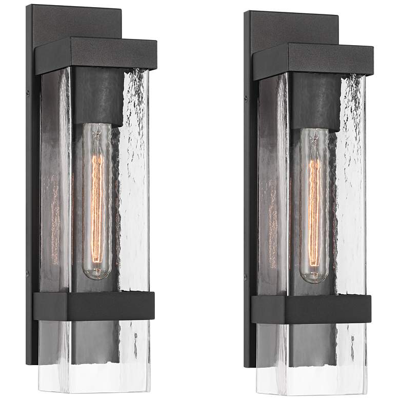 Image 1 John Timberland Solum 17" High Textured Black Wall Sconce Set of 2