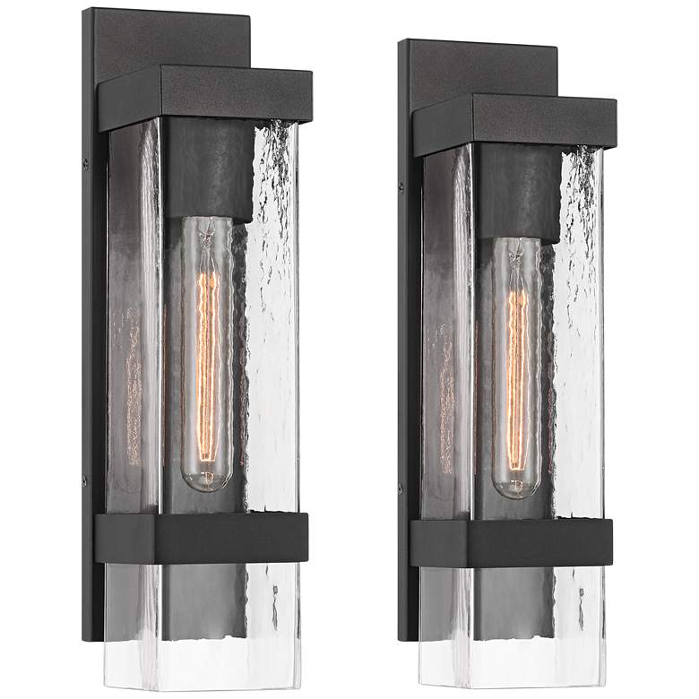 Image 2 John Timberland Solum 17"H Textured Black Outdoor Wall Light Set of 2
