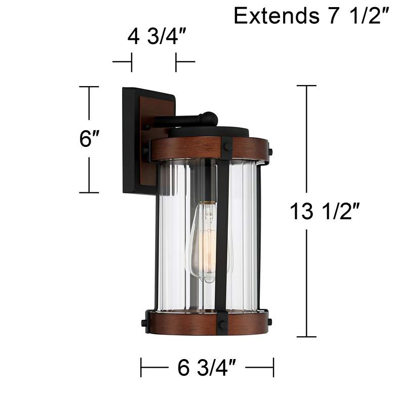Image 7 John Timberland Stan 13 3/4" Black and Dark Wood Outdoor Wall Light more views