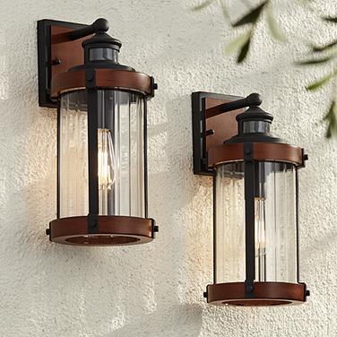 John Timberland Stan 15 1/2" Motion Sensor Black Outdoor Lights Set