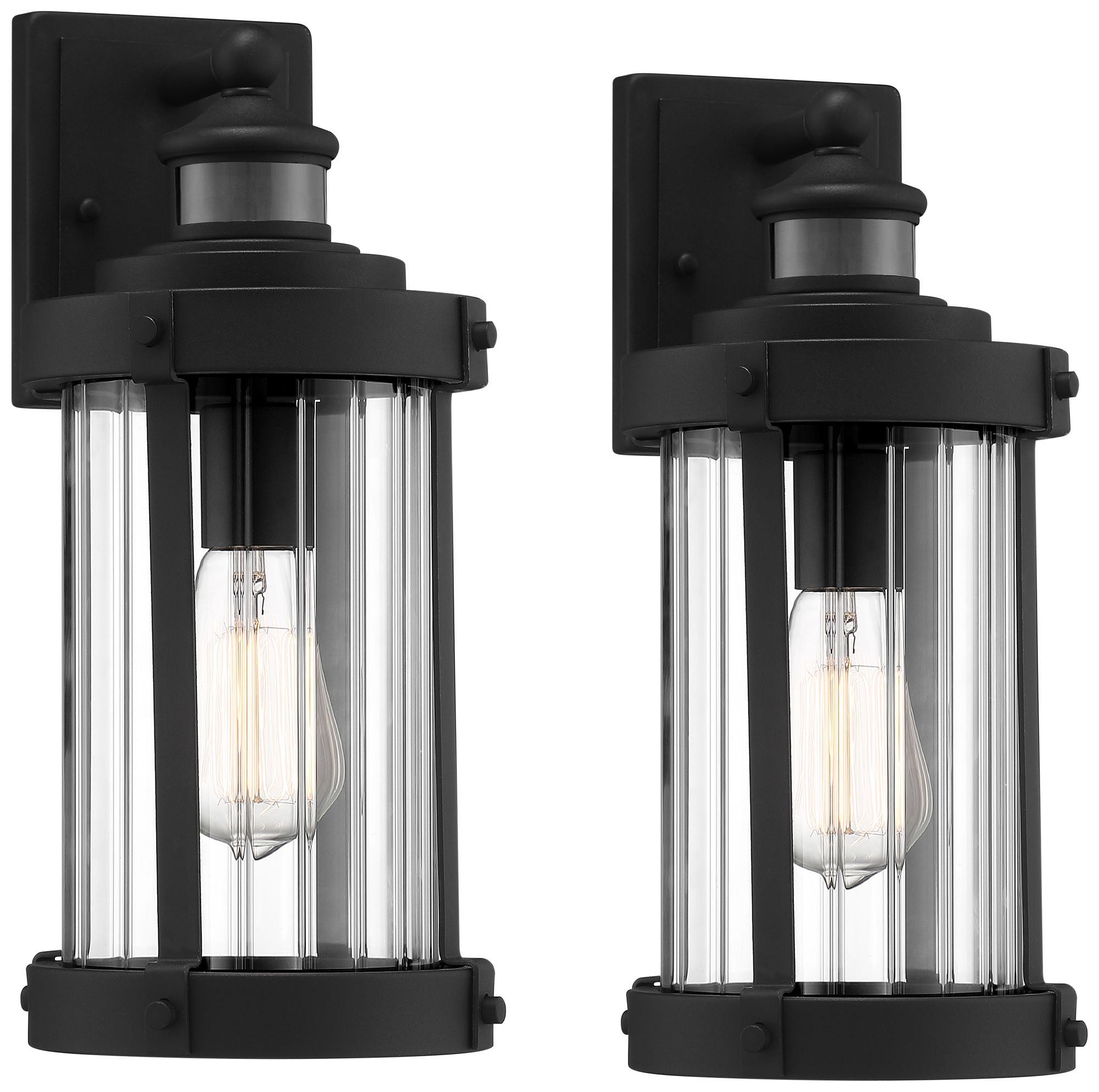 John Timberland Stan 15" Black Motion Sensor Outdoor Lights Set of 2