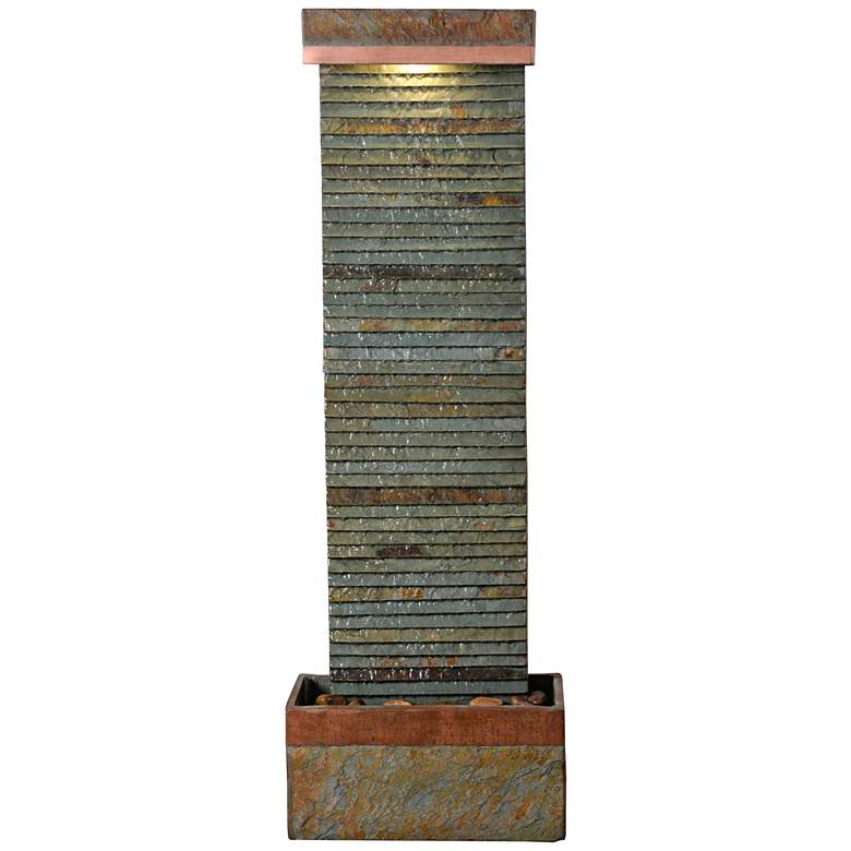 Image 2 John Timberland Stave 48" Copper and Slate Stone Fountain with LED