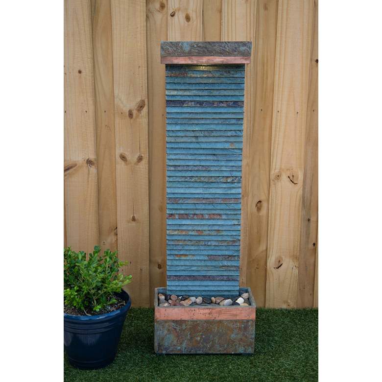Image 5 John Timberland Stave 48" Copper and Slate Stone Fountain with LED more views