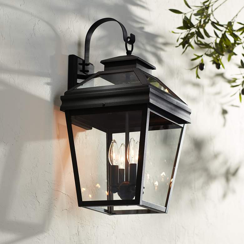 Image 7 John Timberland Stratton Street 22" Black Outdoor Lantern Wall Light more views