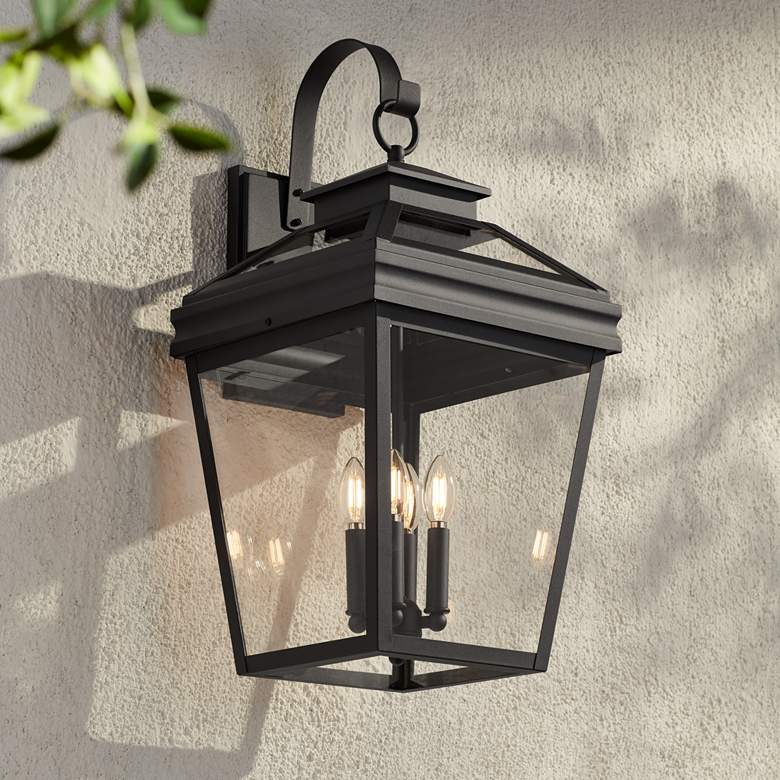 Image 1 John Timberland Stratton Street 27" Black Outdoor Lantern Wall Light