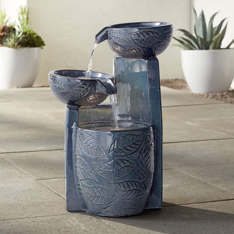 Image 1 John Timberland Summer Leaves 26" Ceramic Fountain with LED Lights