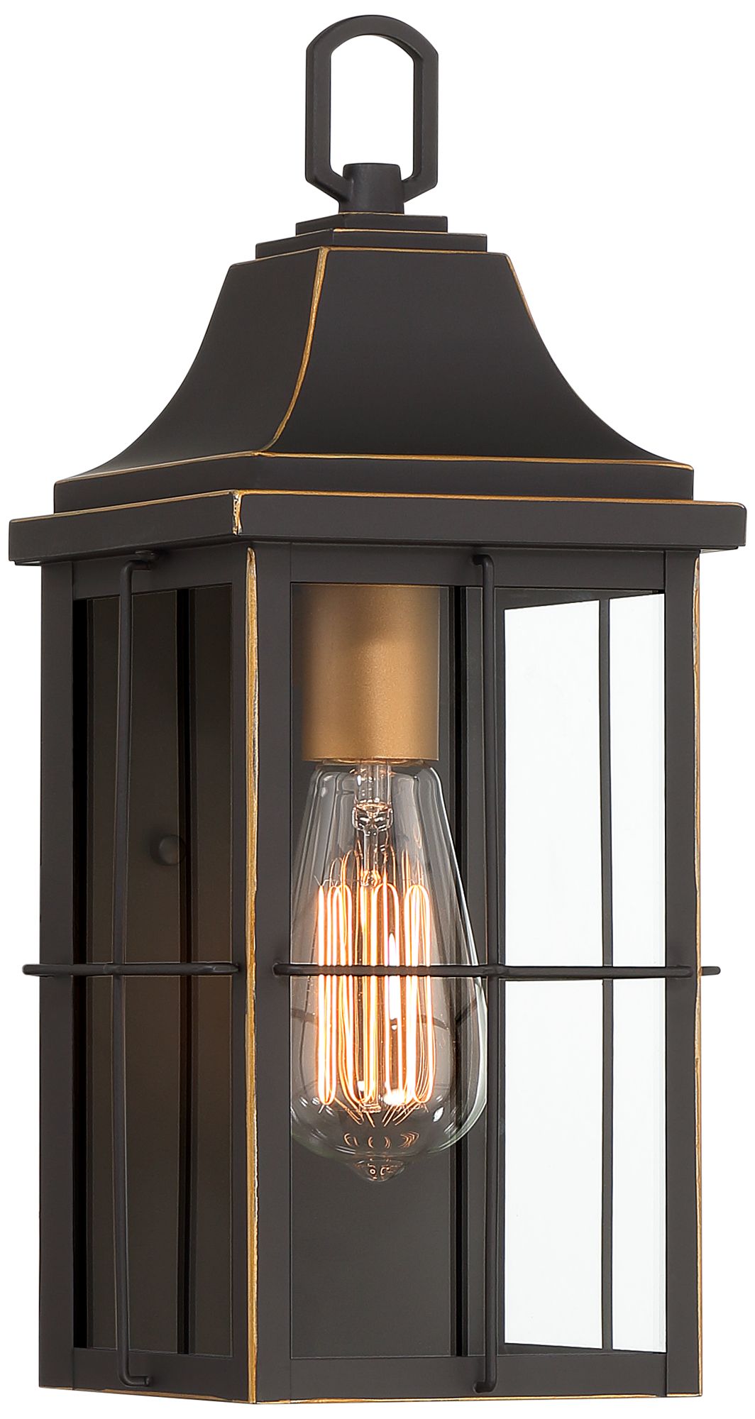 John Timberland Sunderland 15"H Matte Black Gold Outdoor Wall Light