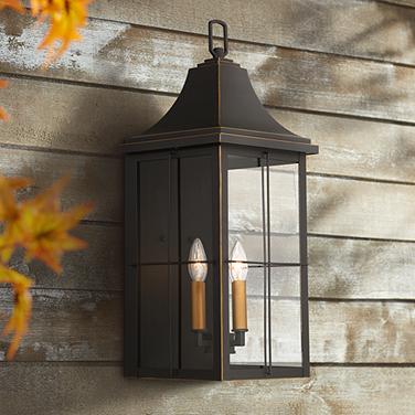 John Timberland Sunderland 24 3/4" Black and Gold Outdoor Wall Lantern