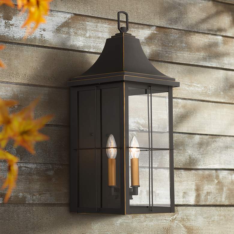 Image 1 John Timberland Sunderland 24 3/4" Black and Gold Outdoor Wall Lantern