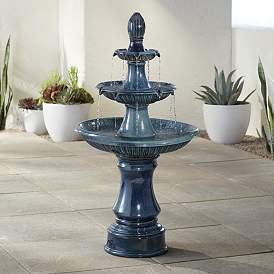 Image1 of John Timberland Three Tier 46" High Teal Blue Ceramic LED Fountain
