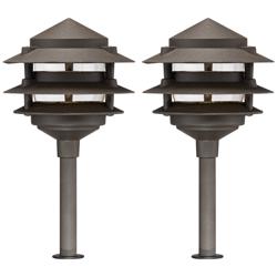 John Timberland Tiered Pagoda 11" High Bronze LED Path Lights Set of 2