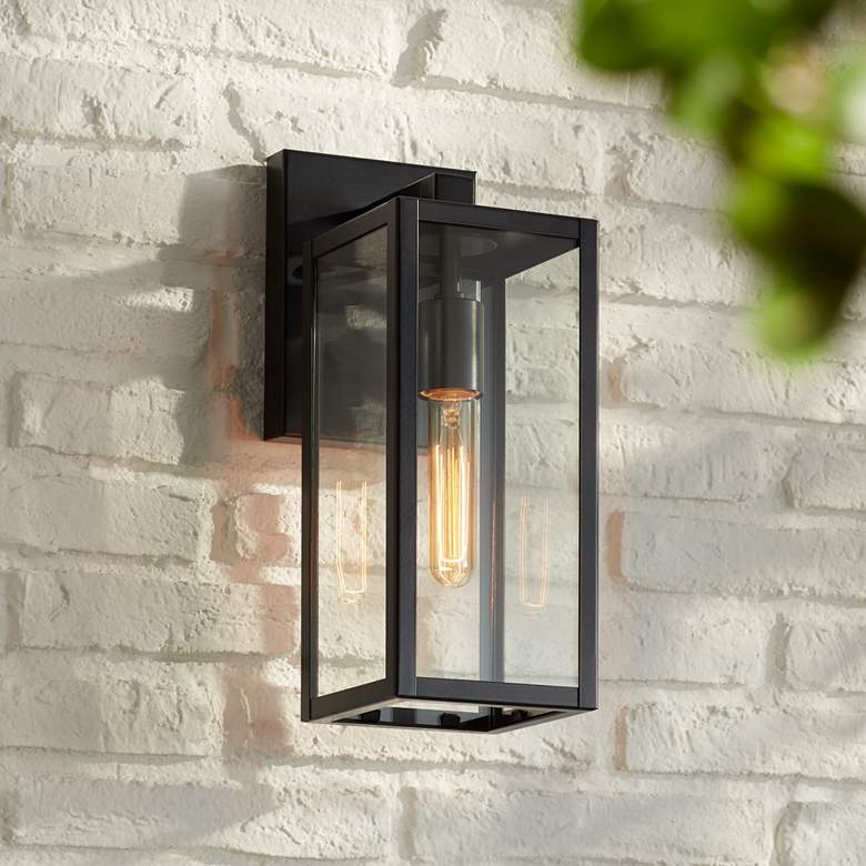 Image 1 John Timberland Titan 14 1/4 inch Clear Glass and Black Outdoor Wall Light