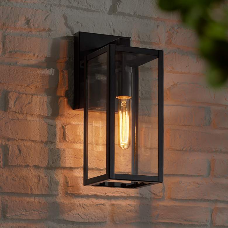 Image 4 John Timberland Titan 14 1/4" Clear Glass and Black Outdoor Wall Light more views